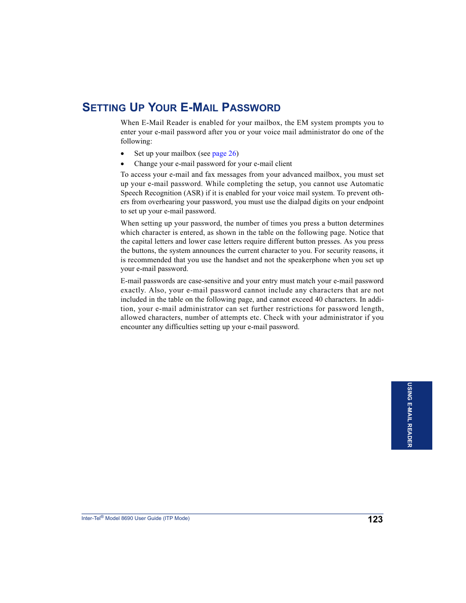 Setting up your e-mail password, Etting, Assword | Inter-Tel ENDPOINT 8690 User Manual | Page 129 / 156