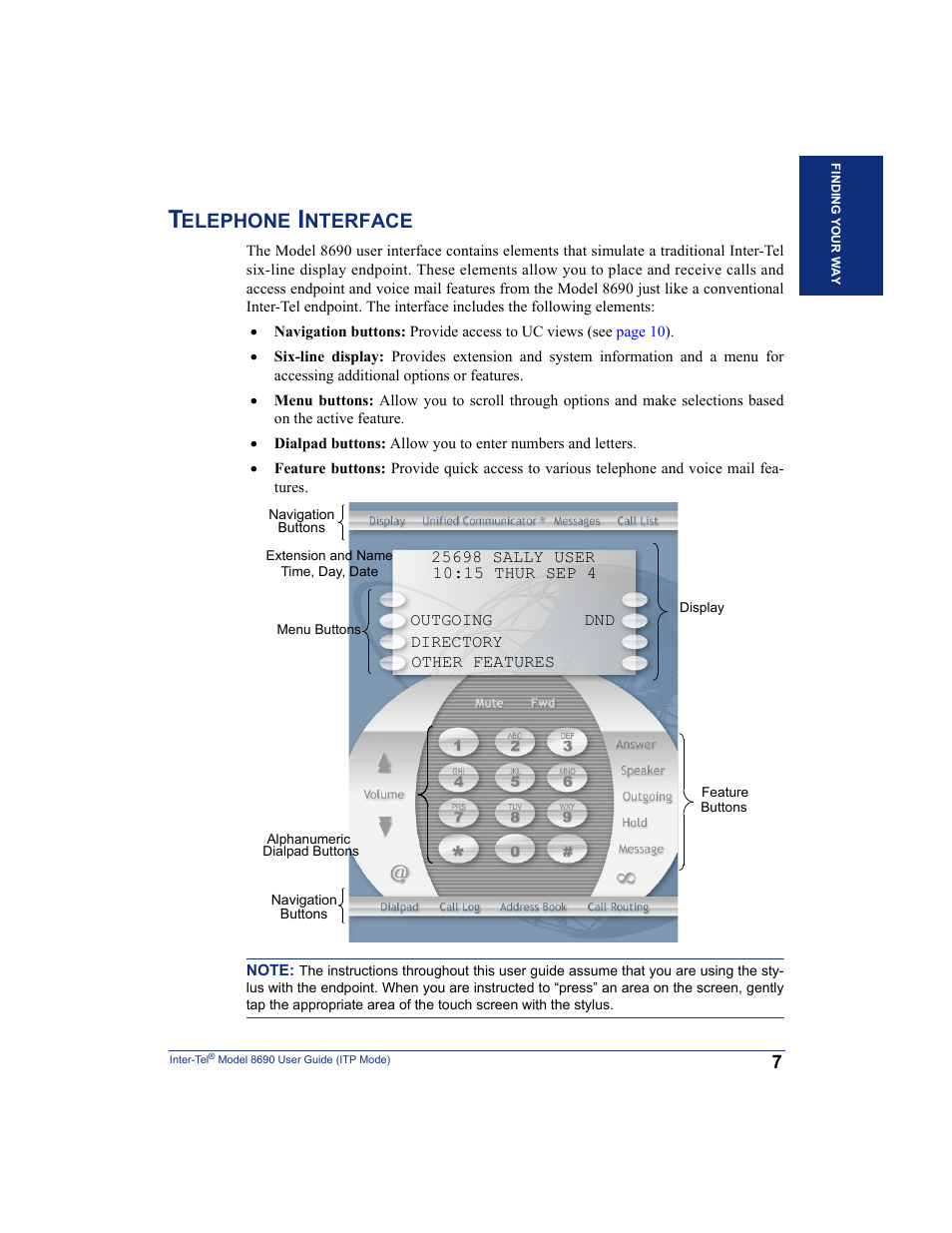 Telephone interface, Elephone, Nterface | Inter-Tel ENDPOINT 8690 User Manual | Page 13 / 156