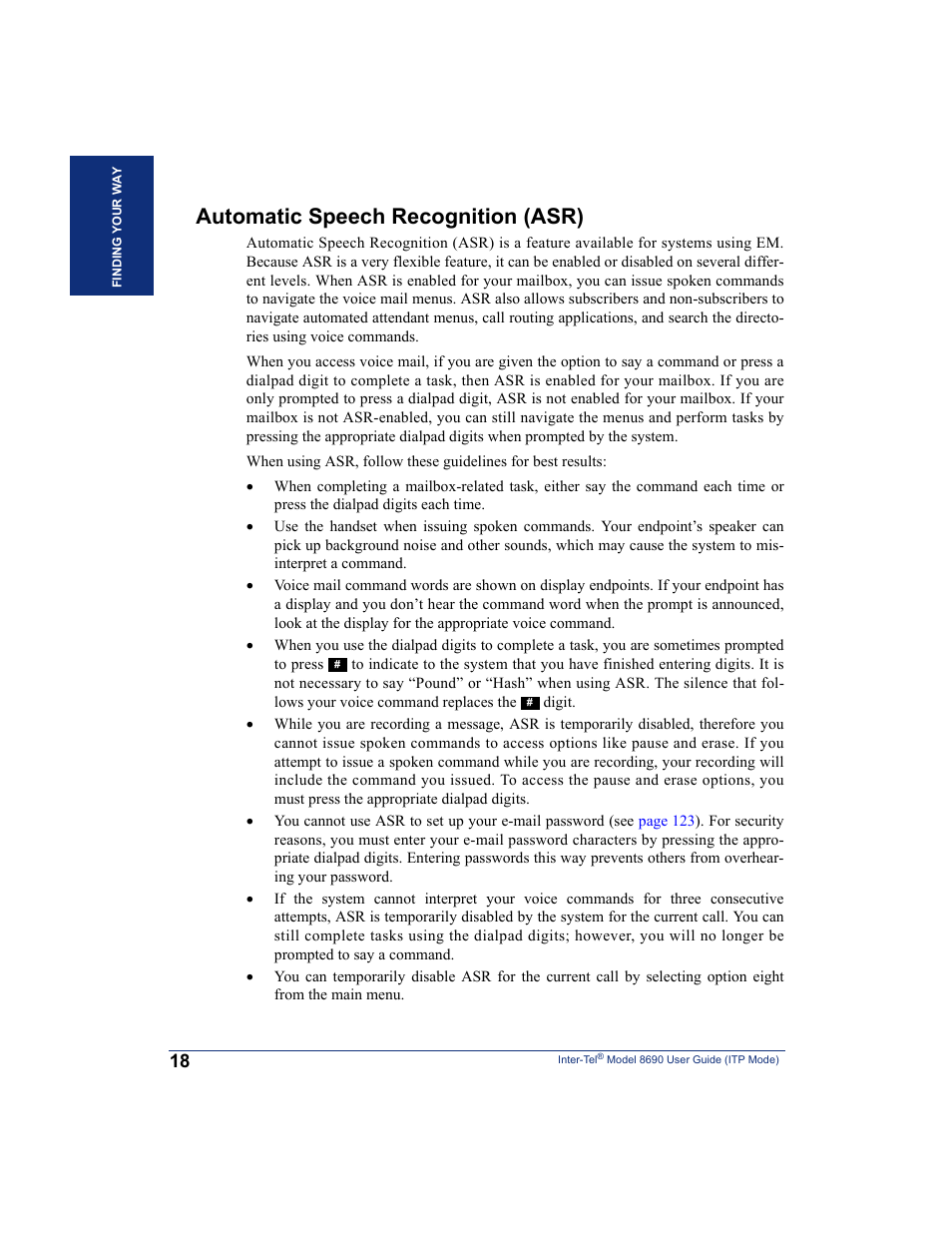 Automatic speech recognition (asr) | Inter-Tel ENDPOINT 8690 User Manual | Page 24 / 156