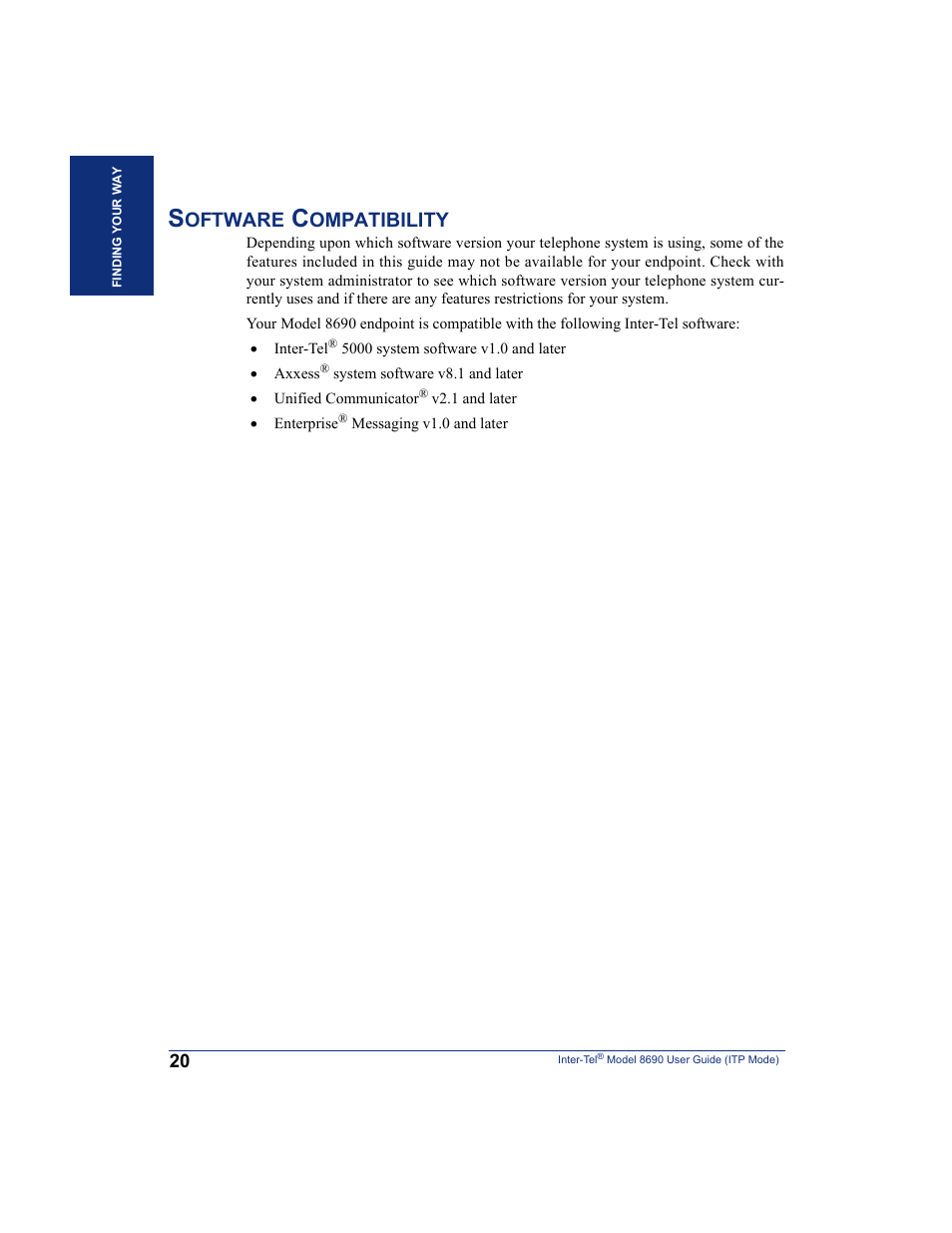 Software compatibility, Oftware, Ompatibility | Inter-Tel ENDPOINT 8690 User Manual | Page 26 / 156