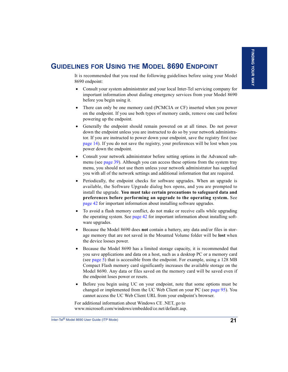 Guidelines for using the model 8690 endpoint, 8690 e | Inter-Tel ENDPOINT 8690 User Manual | Page 27 / 156