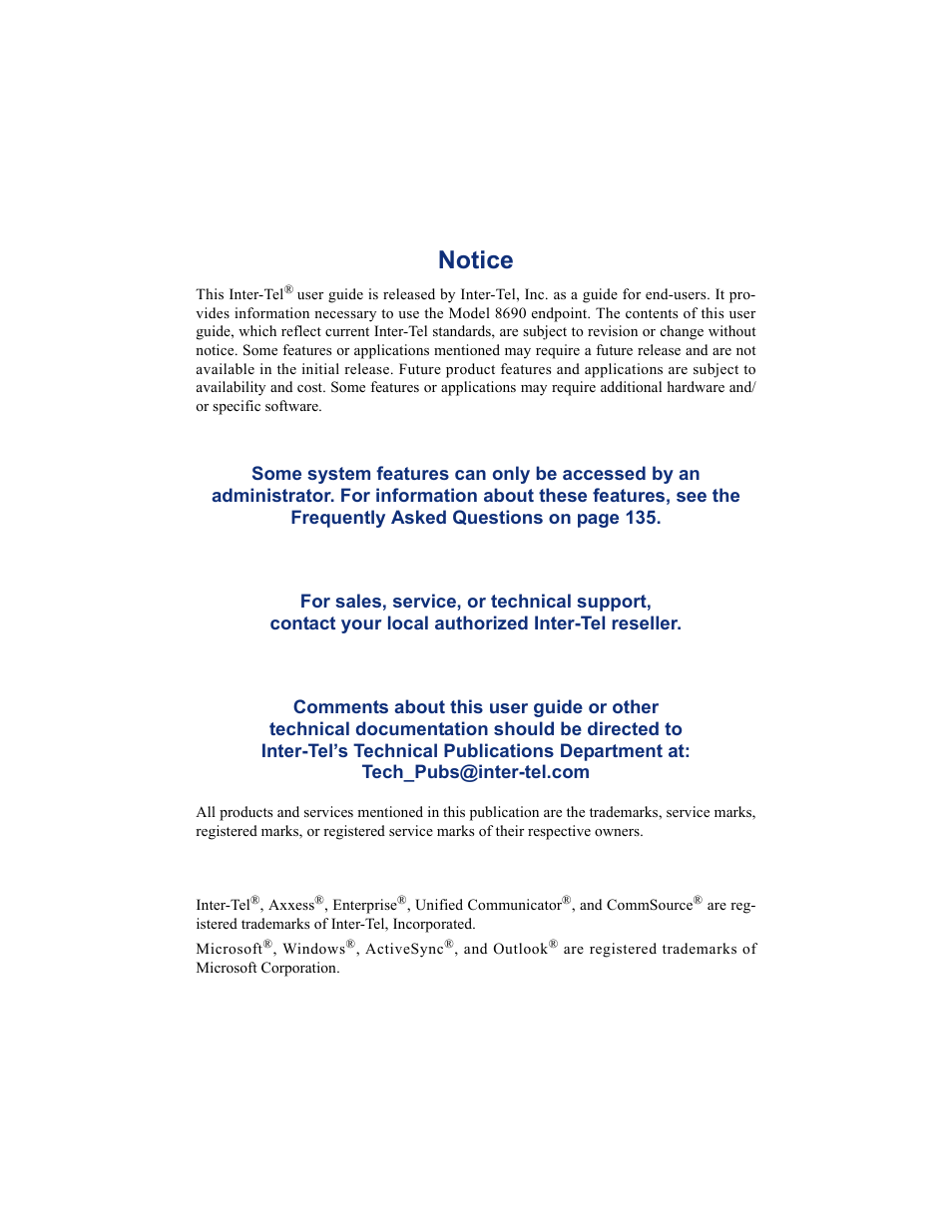 Notice | Inter-Tel ENDPOINT 8690 User Manual | Page 3 / 156