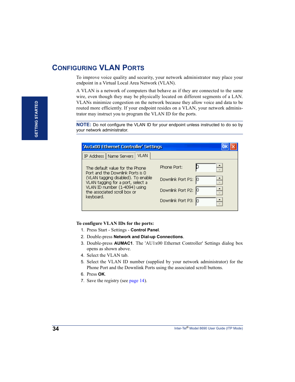 Configuring vlan ports, Vlan p, Onfiguring | Orts | Inter-Tel ENDPOINT 8690 User Manual | Page 40 / 156