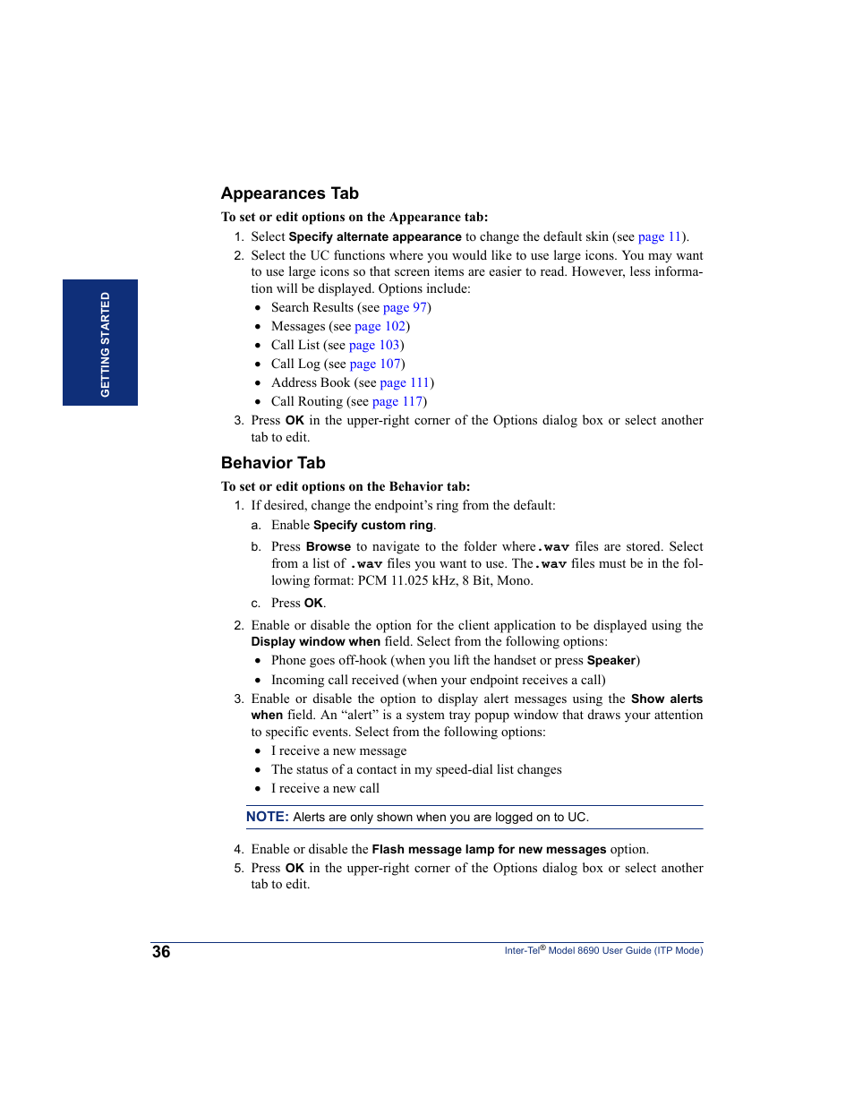 Appearances tab, Behavior tab | Inter-Tel ENDPOINT 8690 User Manual | Page 42 / 156
