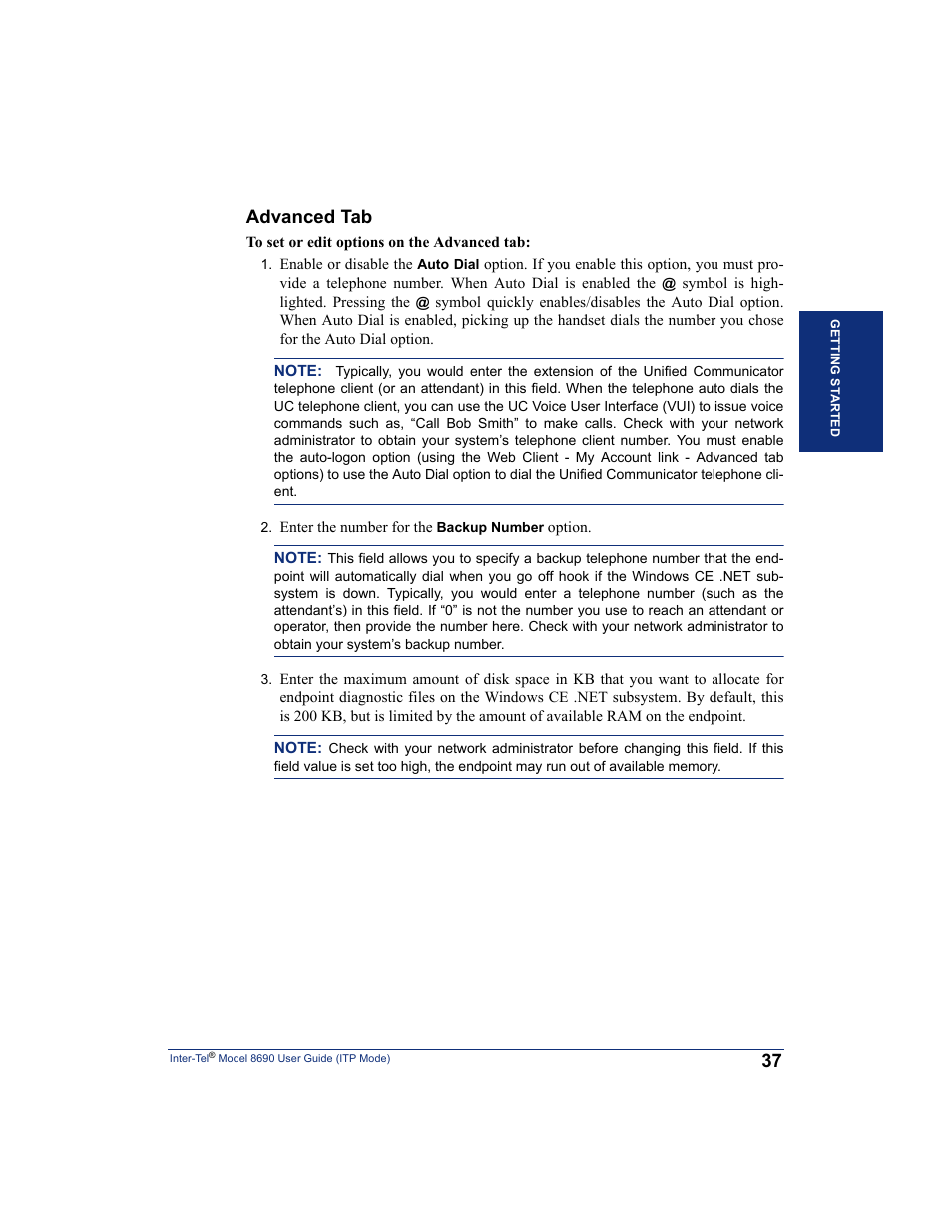 Advanced tab | Inter-Tel ENDPOINT 8690 User Manual | Page 43 / 156