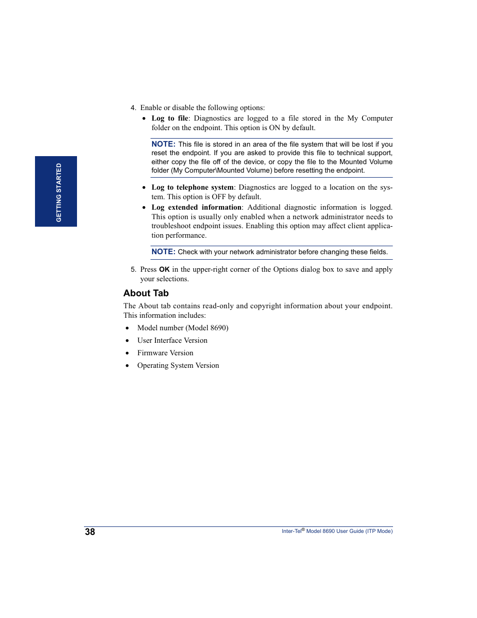 About tab | Inter-Tel ENDPOINT 8690 User Manual | Page 44 / 156