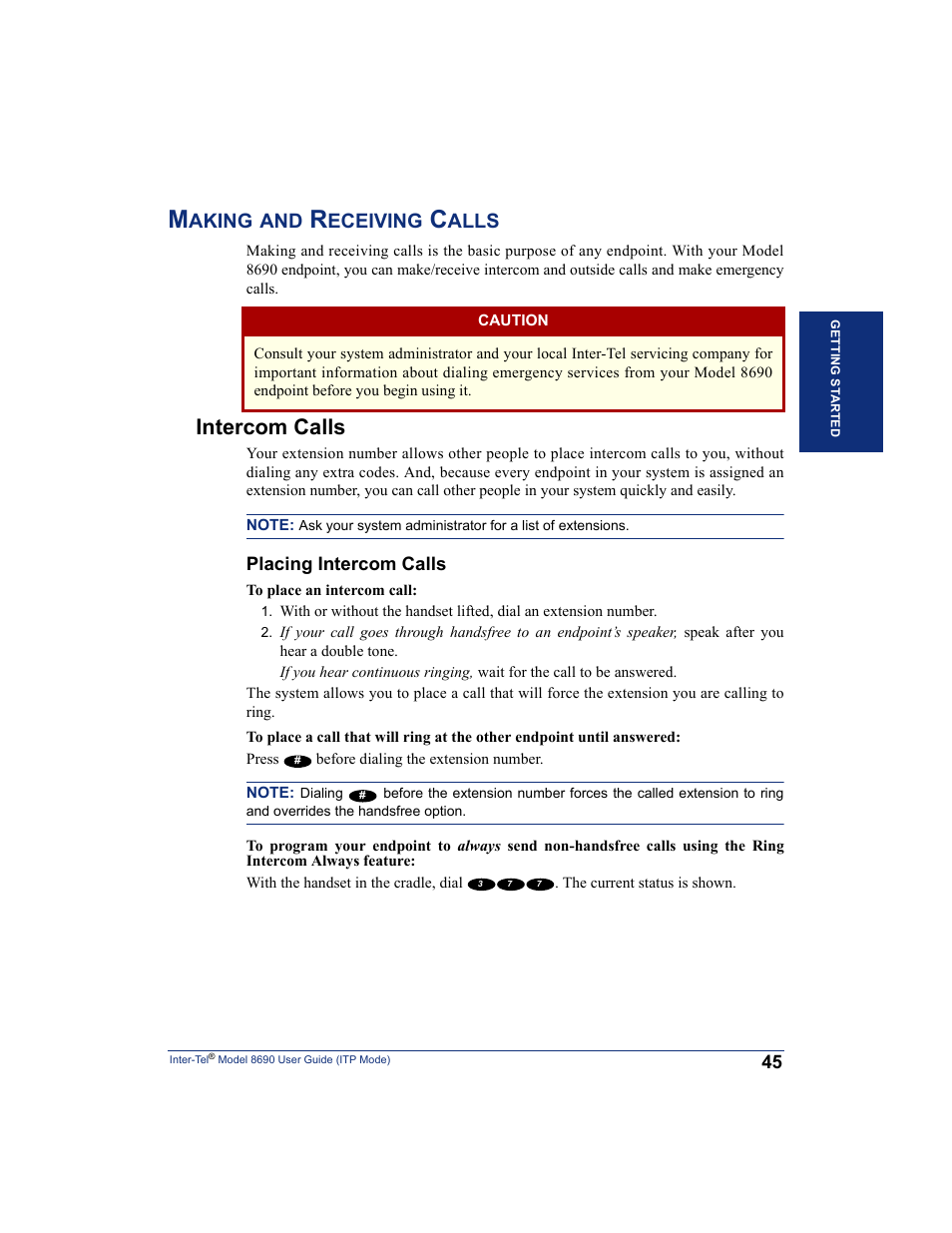 Making and receiving calls, Intercom calls, Aking | Eceiving, Alls | Inter-Tel ENDPOINT 8690 User Manual | Page 51 / 156