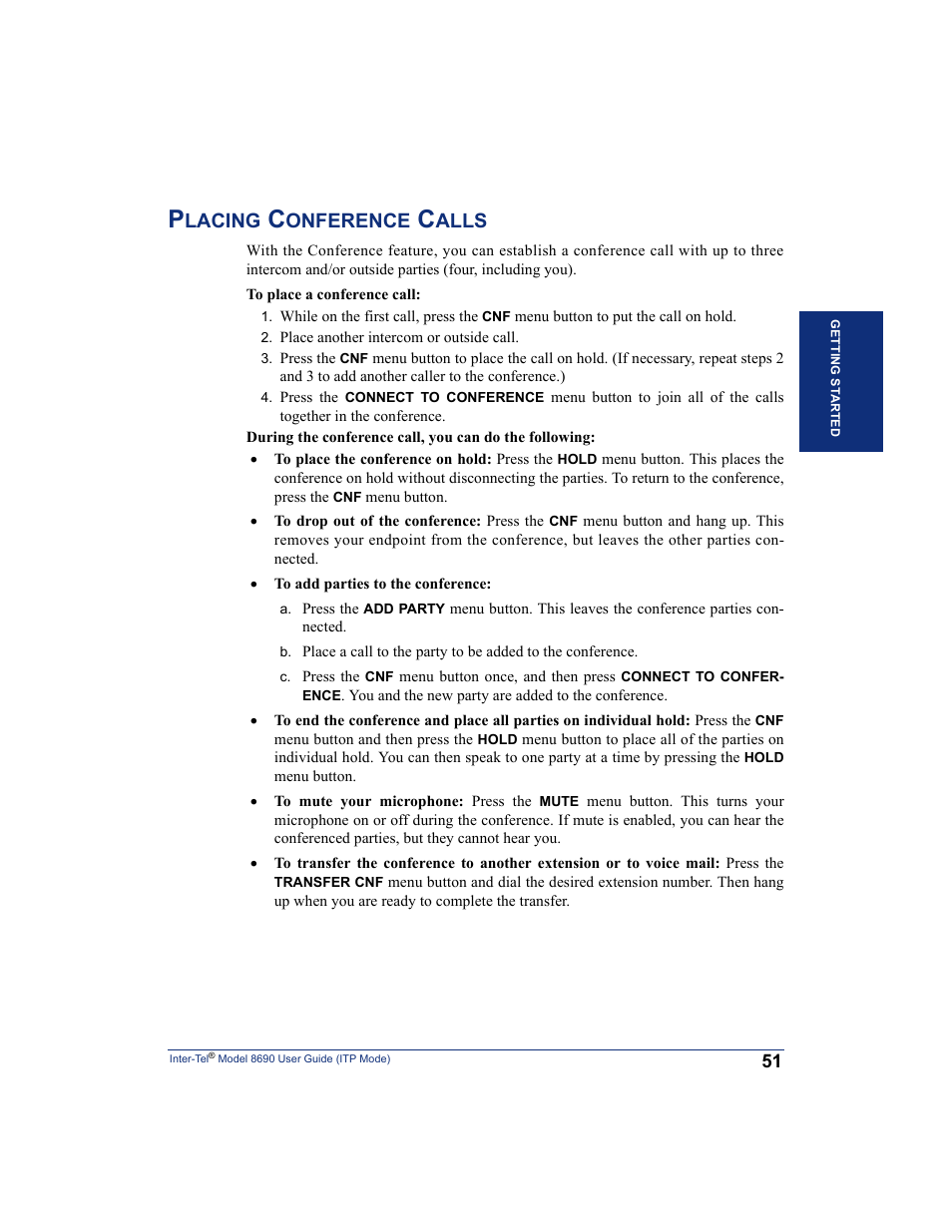 Placing conference calls, Lacing, Onference | Alls | Inter-Tel ENDPOINT 8690 User Manual | Page 57 / 156
