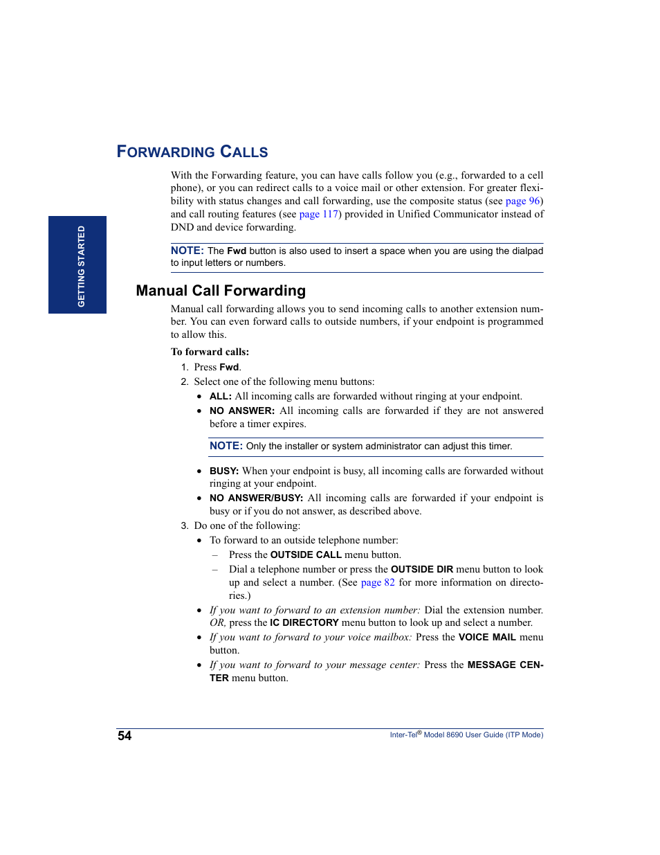 Forwarding calls, Manual call forwarding, Orwarding | Alls | Inter-Tel ENDPOINT 8690 User Manual | Page 60 / 156