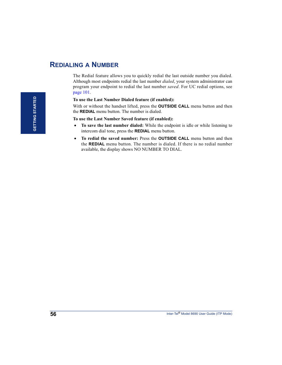 Redialing a number, Edialing, Umber | Inter-Tel ENDPOINT 8690 User Manual | Page 62 / 156