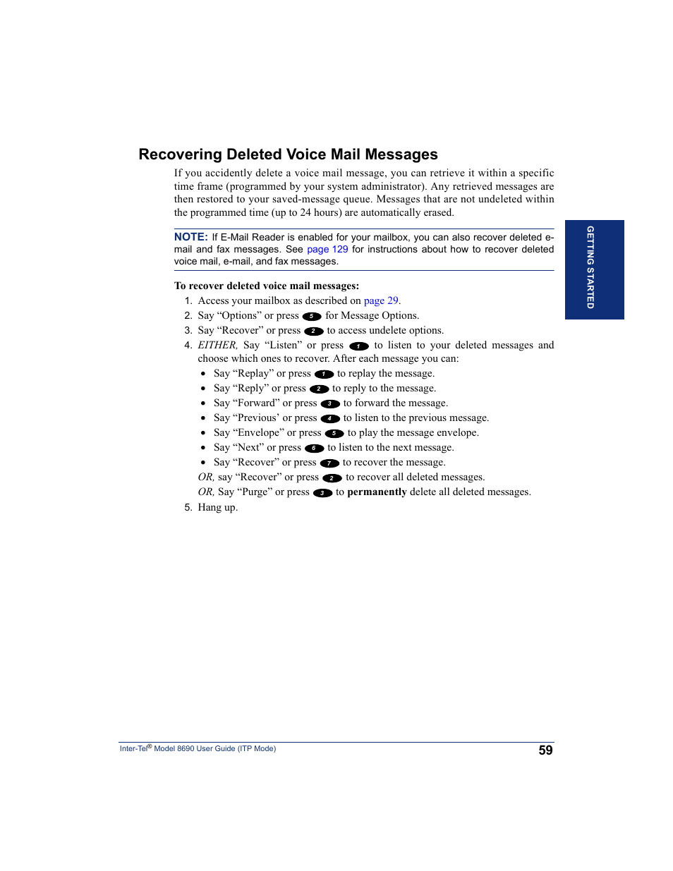 Recovering deleted voice mail messages | Inter-Tel ENDPOINT 8690 User Manual | Page 65 / 156