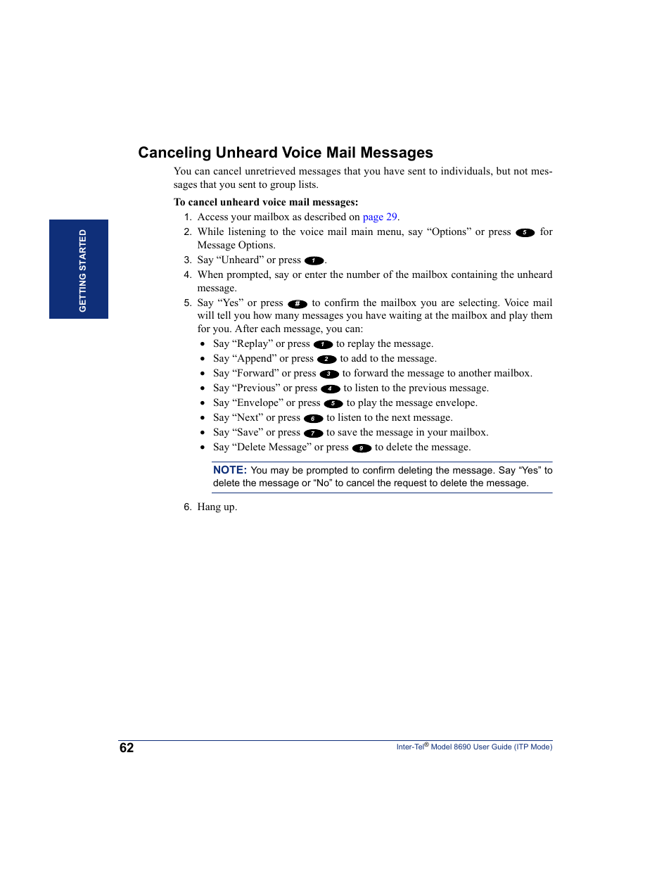 Canceling unheard voice mail messages | Inter-Tel ENDPOINT 8690 User Manual | Page 68 / 156