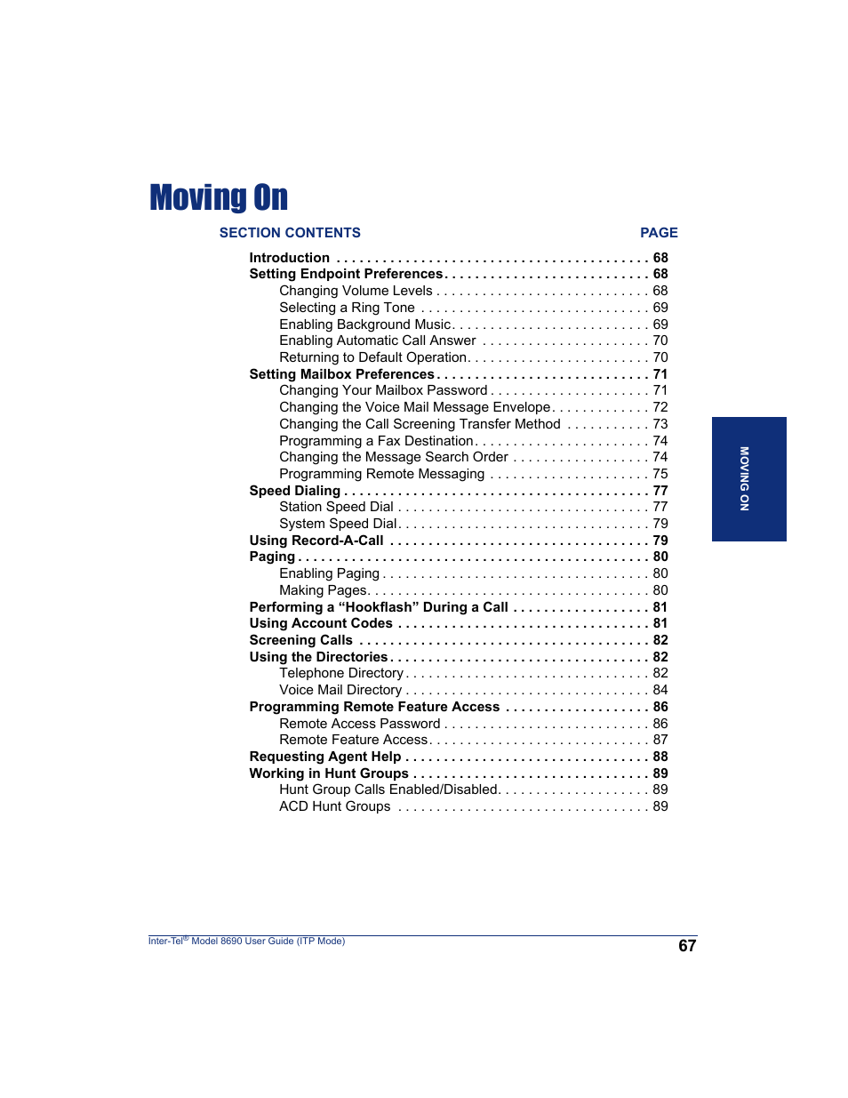 Moving on | Inter-Tel ENDPOINT 8690 User Manual | Page 73 / 156