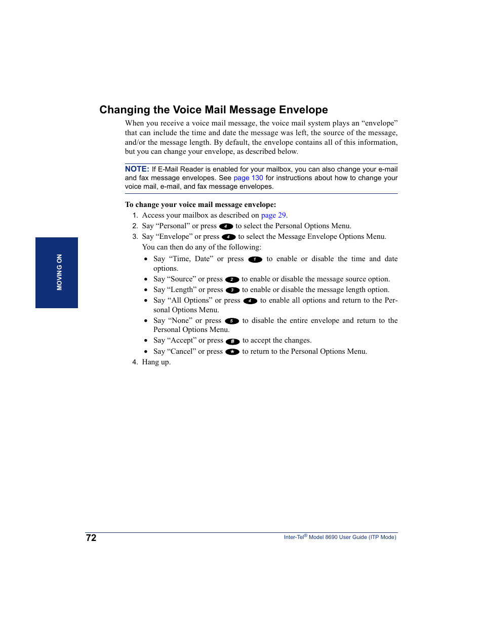 Changing the voice mail message envelope | Inter-Tel ENDPOINT 8690 User Manual | Page 78 / 156
