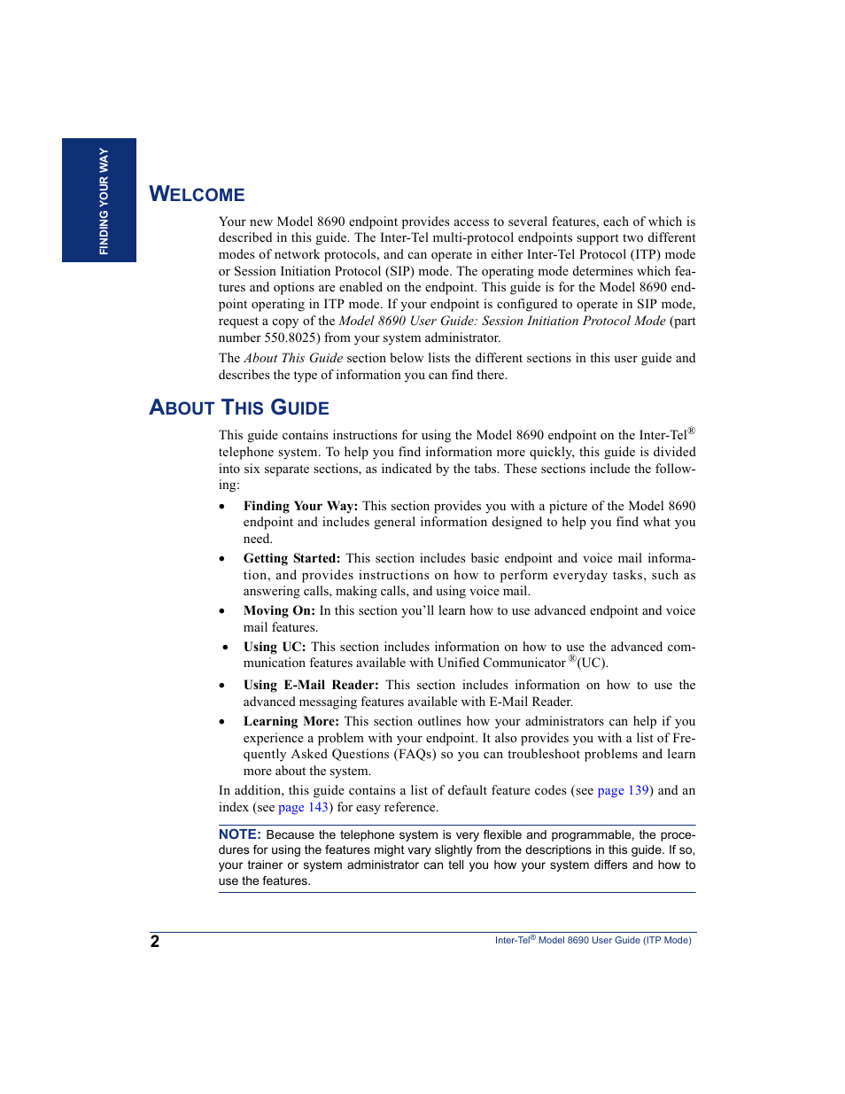 Welcome, About this guide, Welcome about this guide | Elcome, Bout, Uide | Inter-Tel ENDPOINT 8690 User Manual | Page 8 / 156