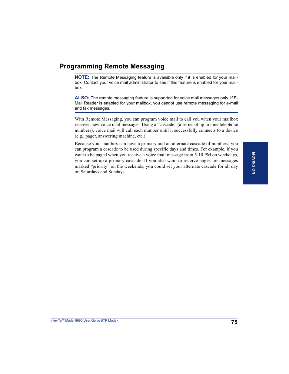 Programming remote messaging, Ng (see | Inter-Tel ENDPOINT 8690 User Manual | Page 81 / 156
