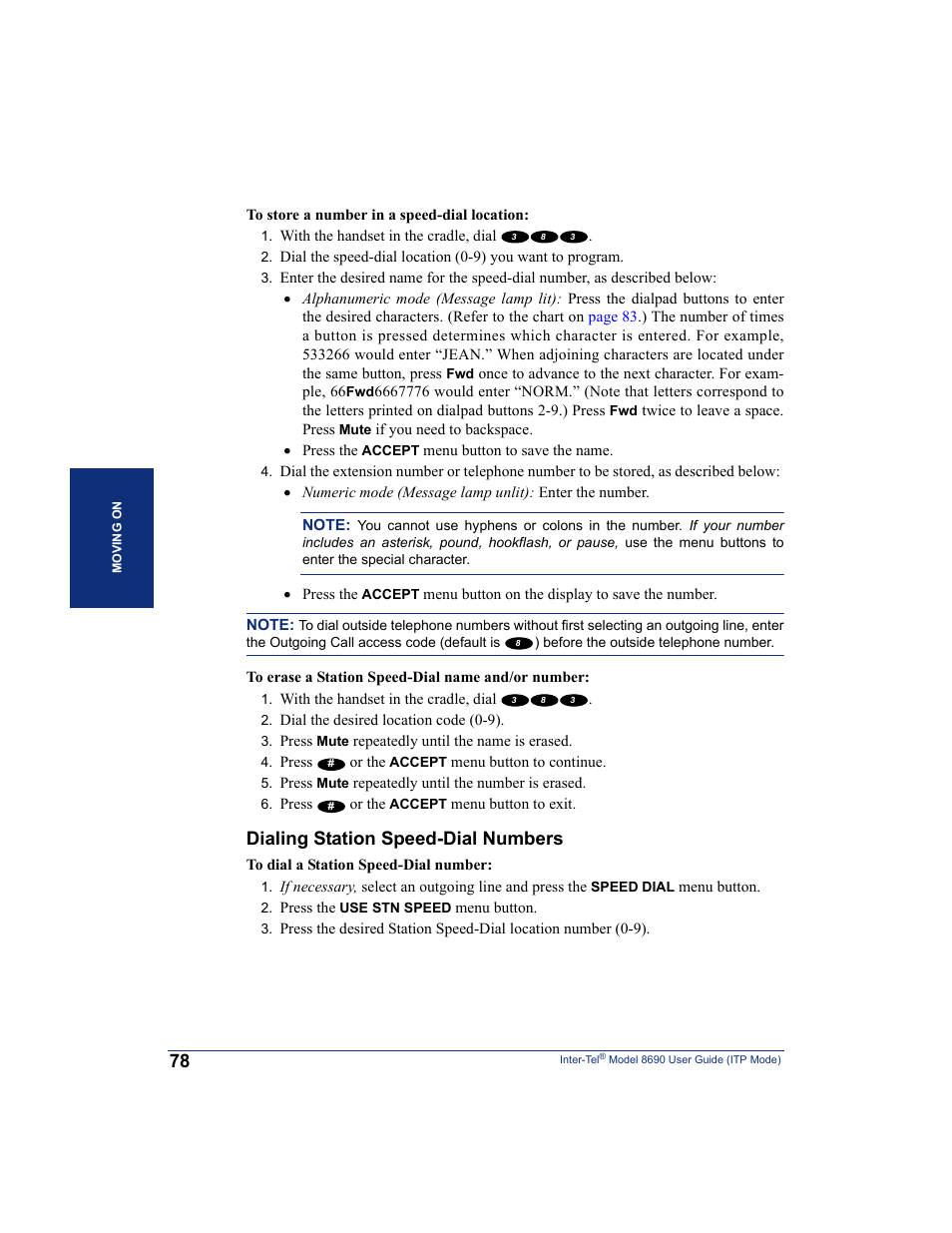 Dialing station speed-dial numbers | Inter-Tel ENDPOINT 8690 User Manual | Page 84 / 156