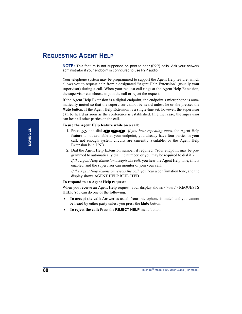 Requesting agent help, Equesting, Gent | Inter-Tel ENDPOINT 8690 User Manual | Page 94 / 156