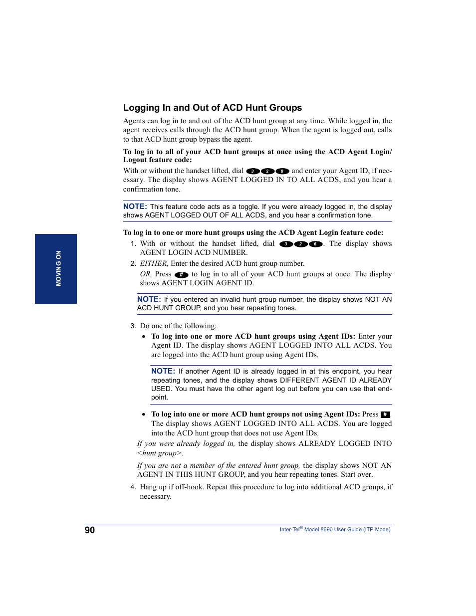 Logging in and out of acd hunt groups | Inter-Tel ENDPOINT 8690 User Manual | Page 96 / 156