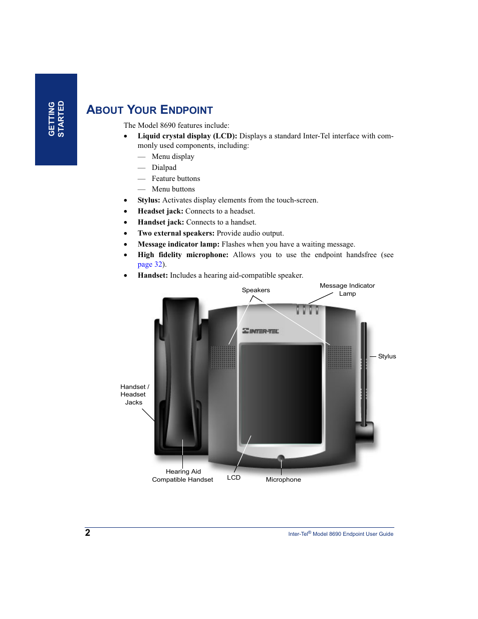 About your endpoint, Bout, Ndpoint | Inter-Tel 8690 User Manual | Page 16 / 118