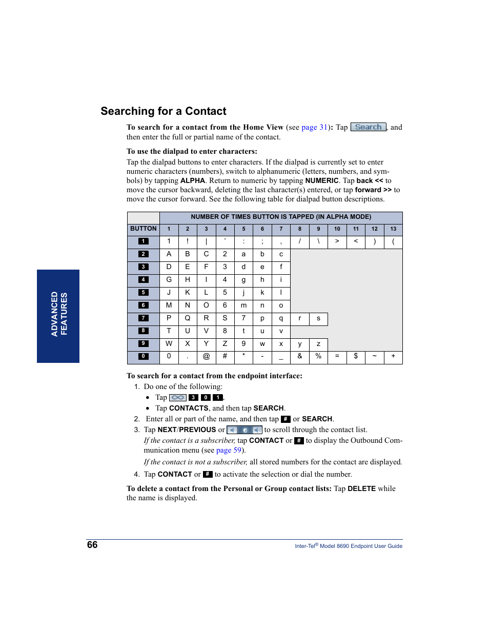 Searching for a contact, Earch (see | Inter-Tel 8690 User Manual | Page 80 / 118