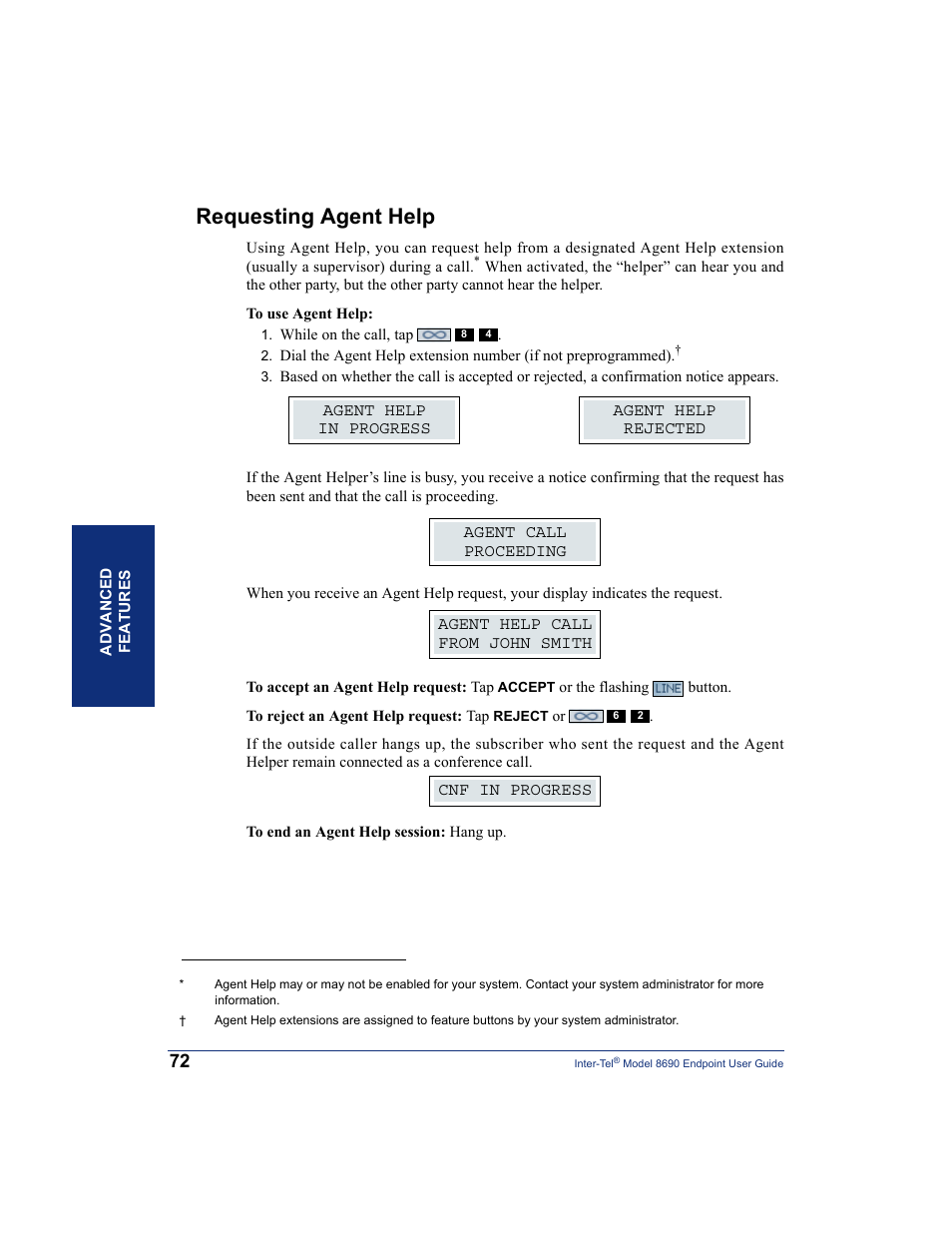 Requesting agent help | Inter-Tel 8690 User Manual | Page 86 / 118