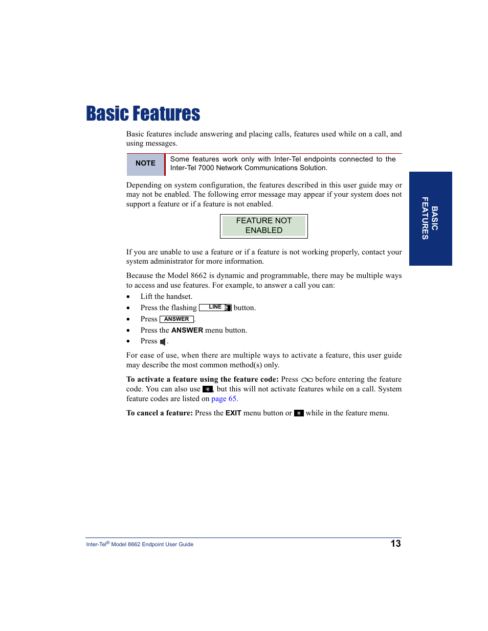Basic features | Inter-Tel 7000 8662 User Manual | Page 27 / 90