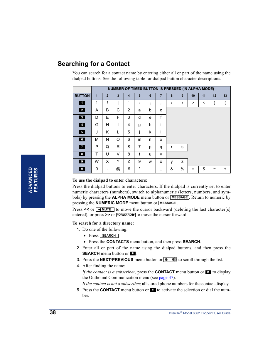 Searching for a contact | Inter-Tel 7000 8662 User Manual | Page 52 / 90