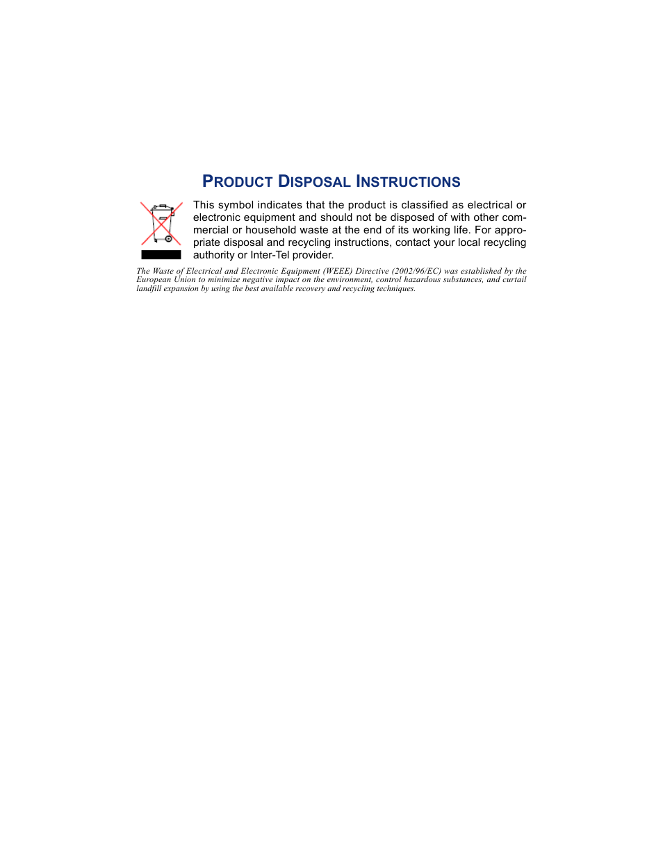 Product disposal instructions | Inter-Tel 8526 User Manual | Page 10 / 114