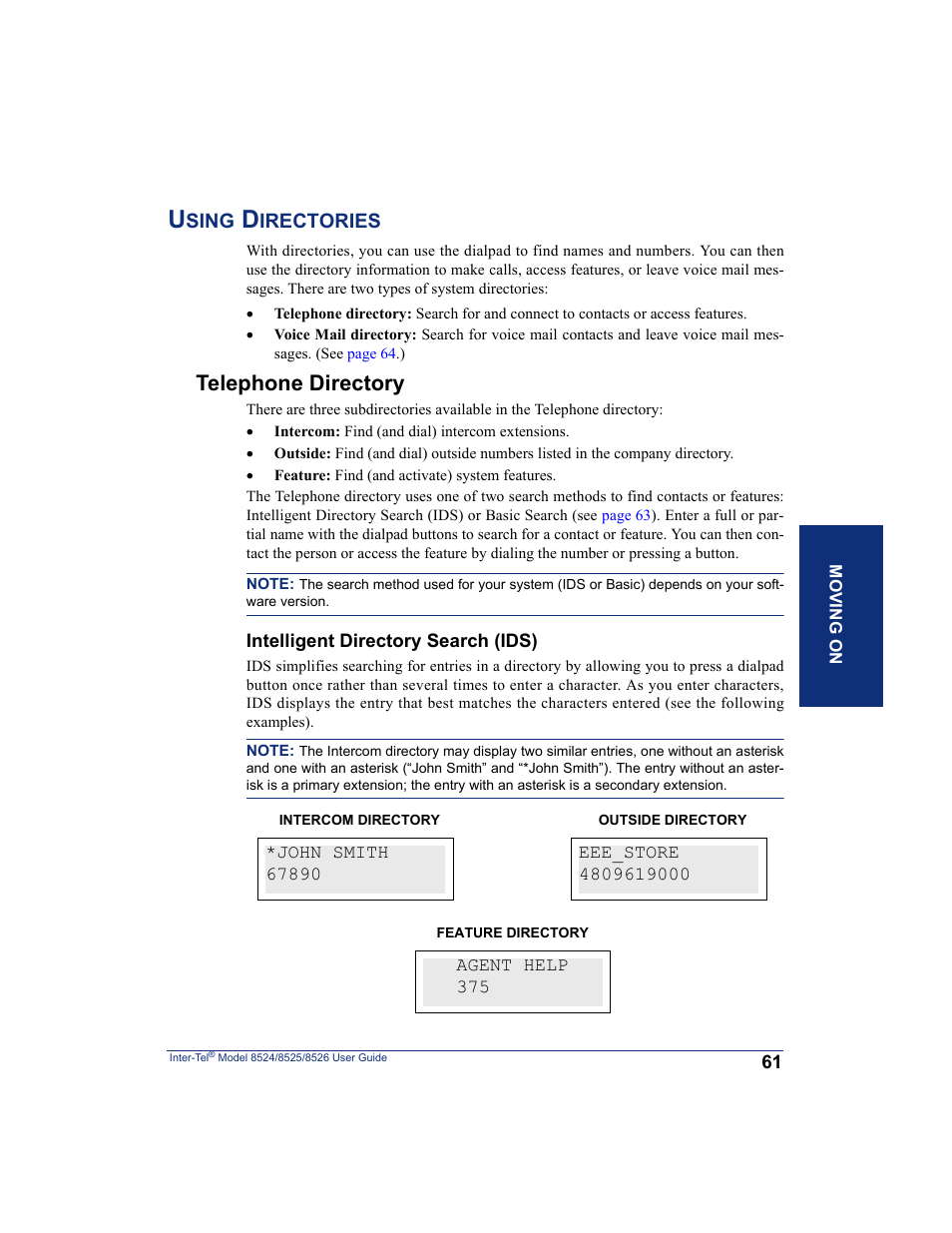 Using directories, Telephone directory | Inter-Tel 8526 User Manual | Page 73 / 114