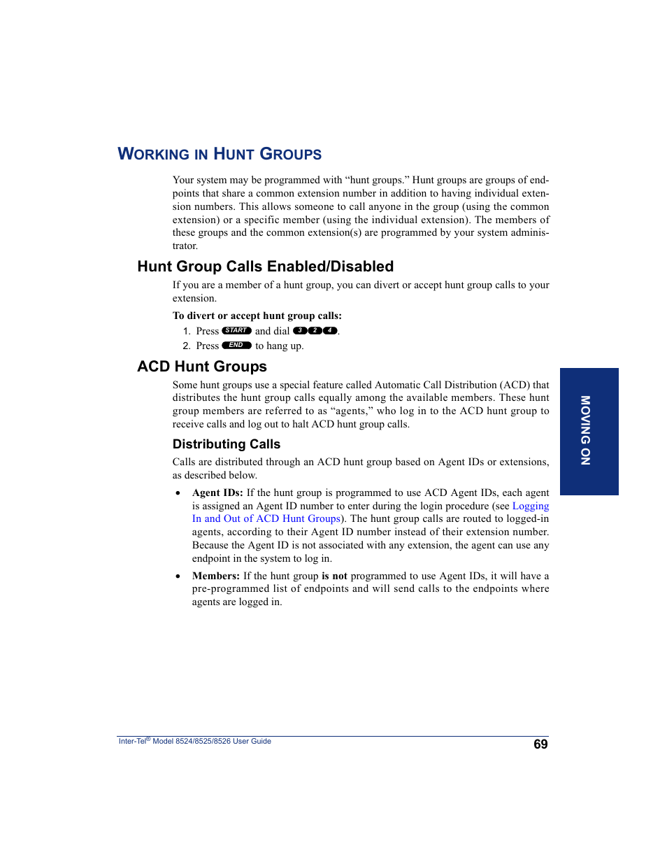 Working in hunt groups, Hunt group calls enabled/disabled, Acd hunt groups | Hunt group calls enabled/disabled acd hunt groups | Inter-Tel 8526 User Manual | Page 81 / 114