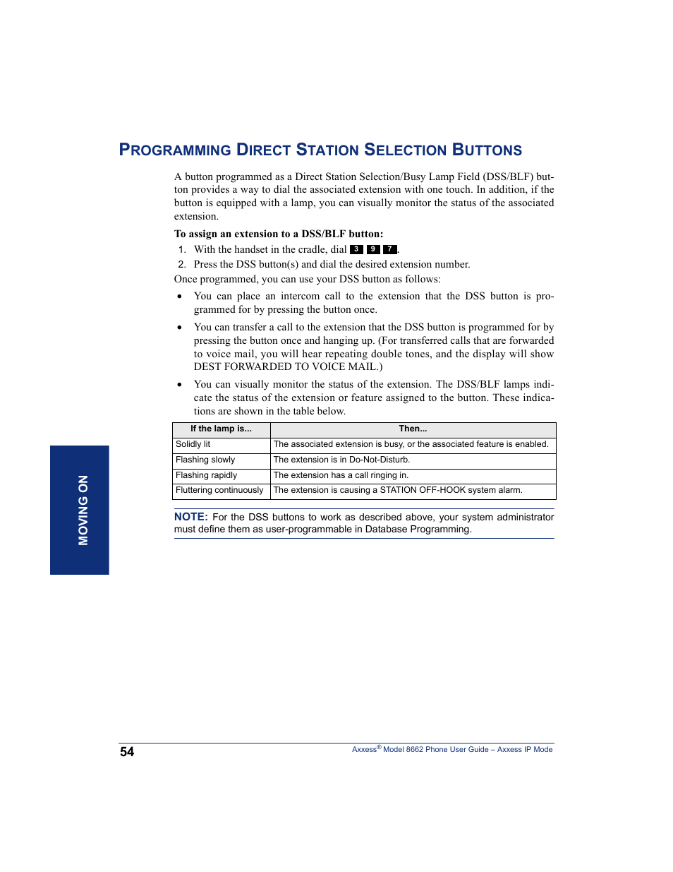 Programming direct station selection buttons, Rogramming, Irect | Tation, Election, Uttons | Inter-Tel AXXESS 8662 User Manual | Page 64 / 90