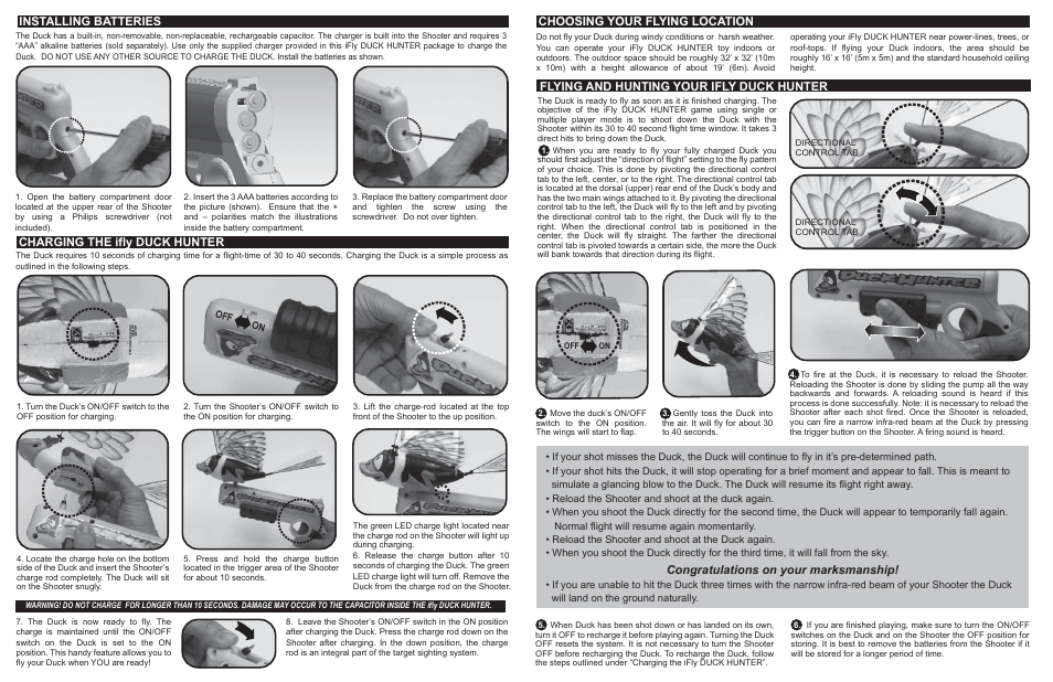 Installing batteries, Flying and hunting your ifly duck hunter | Interact-TV 44028 User Manual | Page 2 / 2