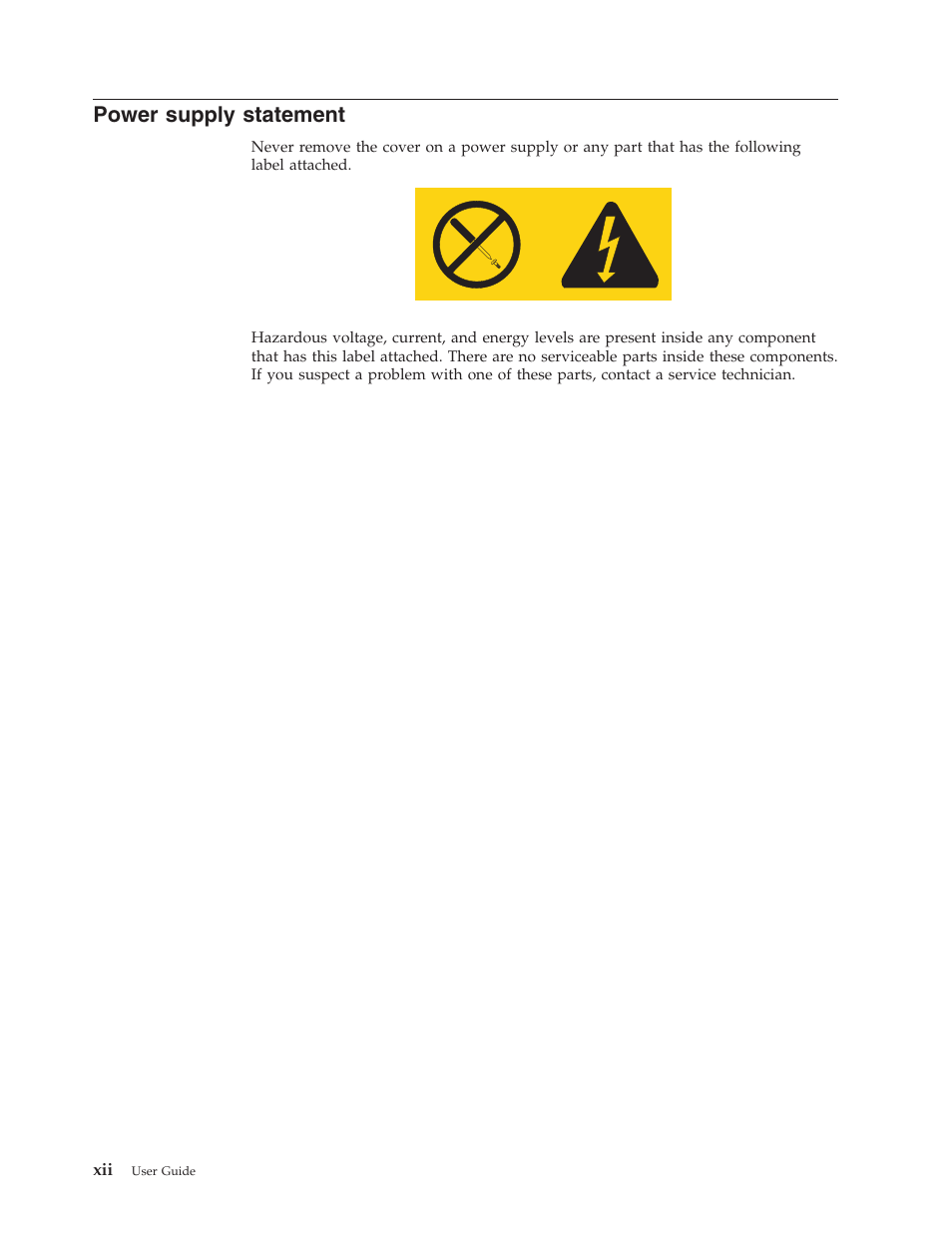 Power supply statement, Power, Supply | Statement | IBM Partner Pavilion 8124 User Manual | Page 14 / 64