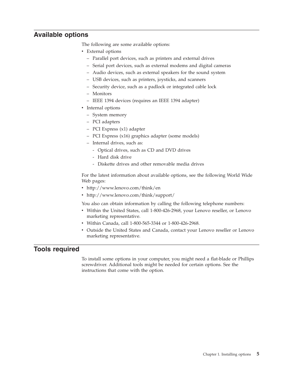 Available options, Tools required, Available | Options, Tools, Required | IBM Partner Pavilion 8124 User Manual | Page 21 / 64