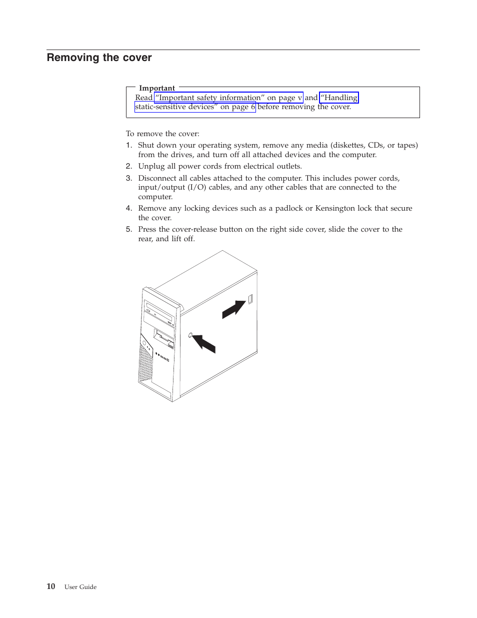 Removing the cover, Removing, Cover | IBM Partner Pavilion 8124 User Manual | Page 26 / 64