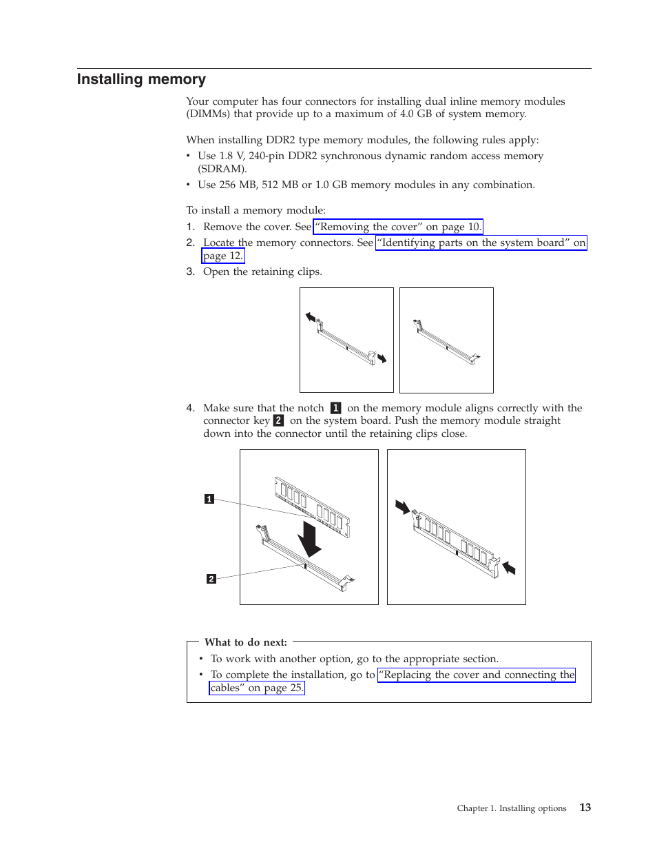 Installing memory, Installing, Memory | IBM Partner Pavilion 8124 User Manual | Page 29 / 64