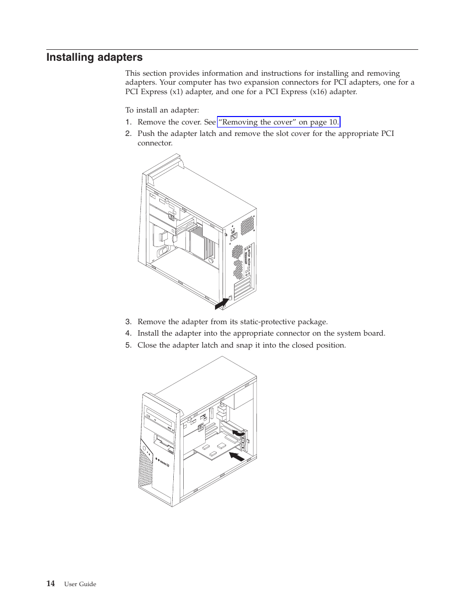 Installing adapters, Installing, Adapters | IBM Partner Pavilion 8124 User Manual | Page 30 / 64