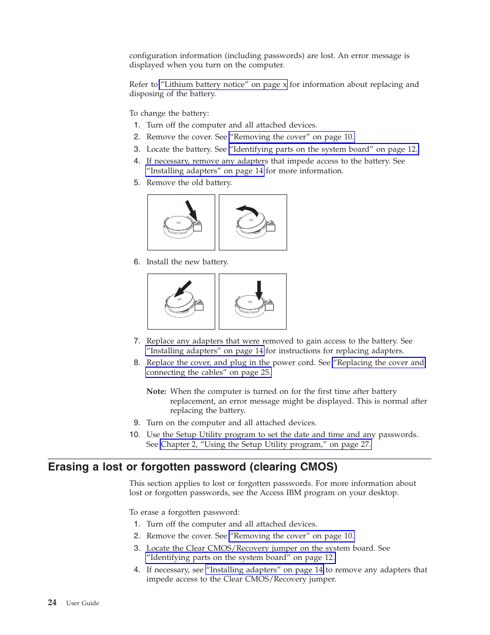 Erasing, Lost, Forgotten | Password, Clearing, Cmos) | IBM Partner Pavilion 8124 User Manual | Page 40 / 64