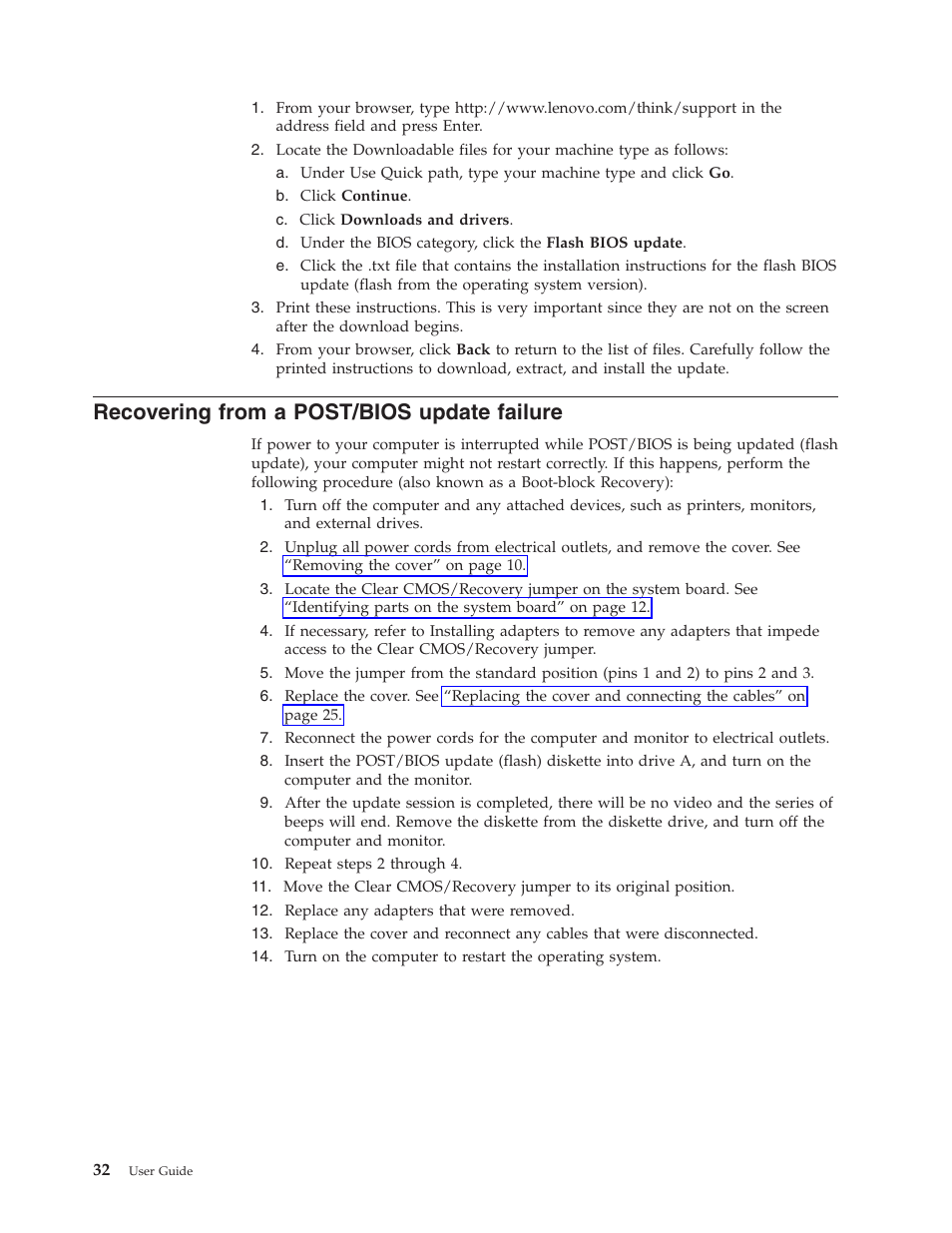 Recovering from a post/bios update failure, Recovering, From | Post/bios, Update, Failure | IBM Partner Pavilion 8124 User Manual | Page 48 / 64