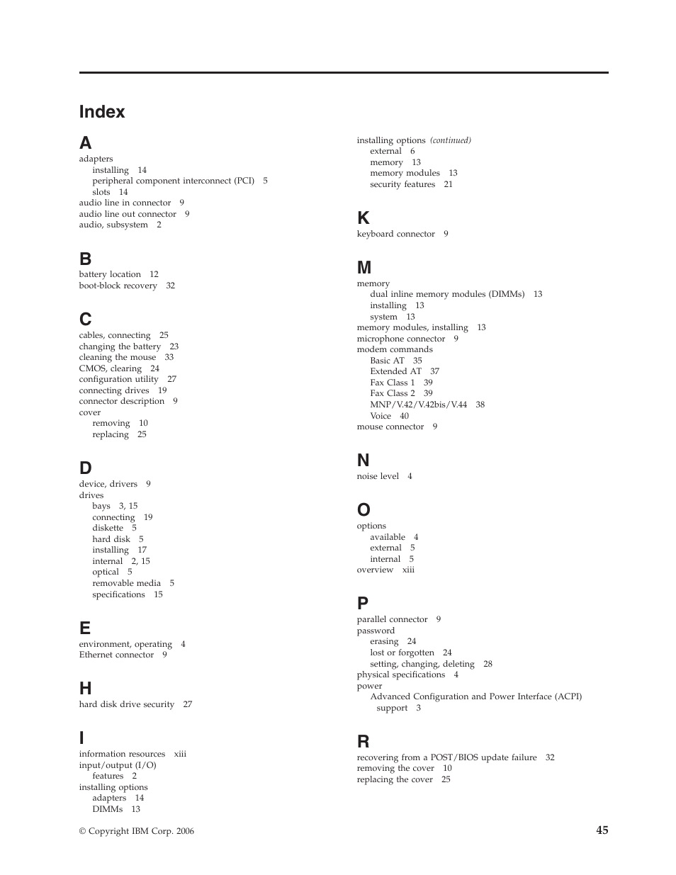 Index | IBM Partner Pavilion 8124 User Manual | Page 61 / 64