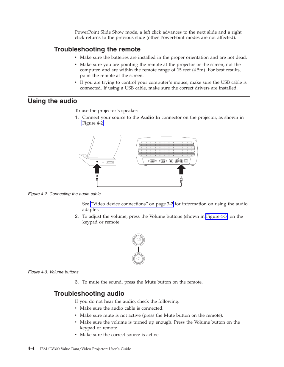 Troubleshooting the remote, Using the audio, Troubleshooting audio | IBM Partner Pavilion iLV300 User Manual | Page 30 / 74