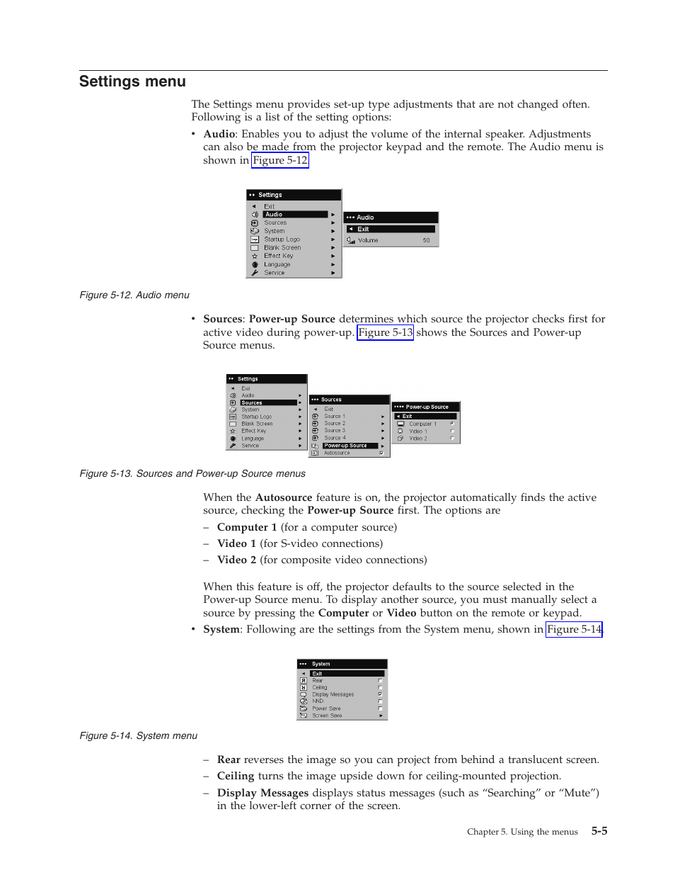 Settings menu | IBM Partner Pavilion iLV300 User Manual | Page 39 / 74