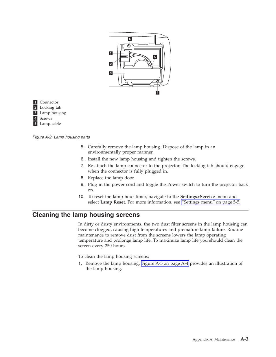 Cleaning the lamp housing screens | IBM Partner Pavilion iLV300 User Manual | Page 45 / 74