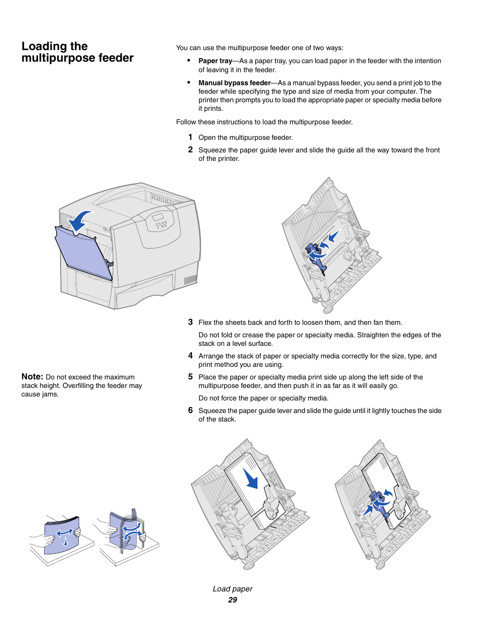 Loading the multipurpose feeder, 1 open the multipurpose feeder | IBM Partner Pavilion 1464 User Manual | Page 29 / 44