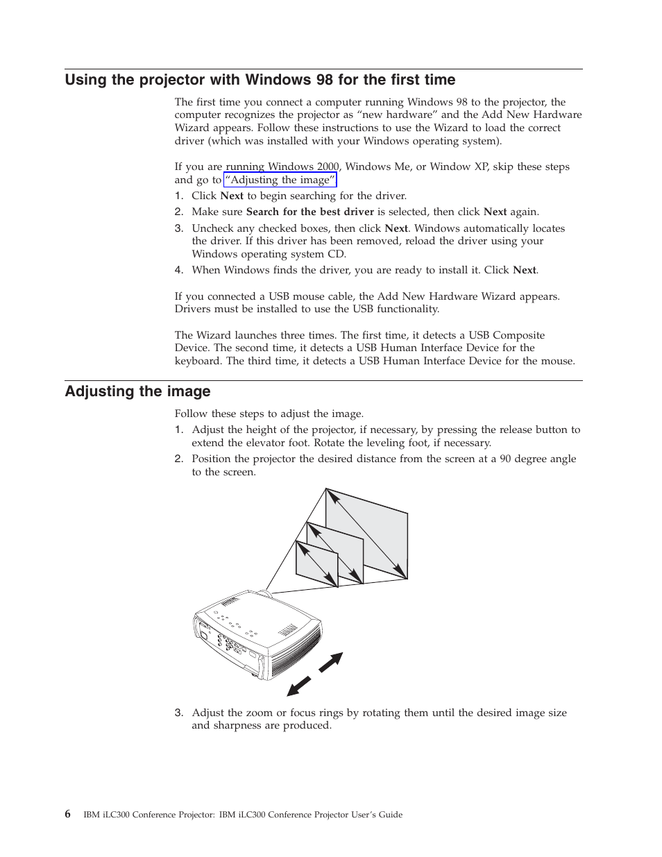 Adjusting the image | IBM Partner Pavilion iLC300 User Manual | Page 16 / 62