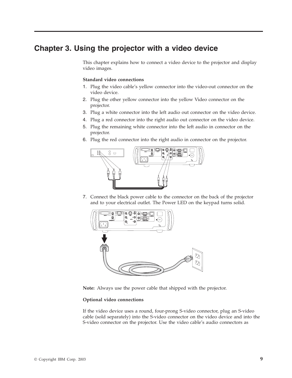 Chapter 3. using the projector with a video device, Computer 1 computer 2 computer 2 video, Audio in | IBM Partner Pavilion iLC300 User Manual | Page 19 / 62