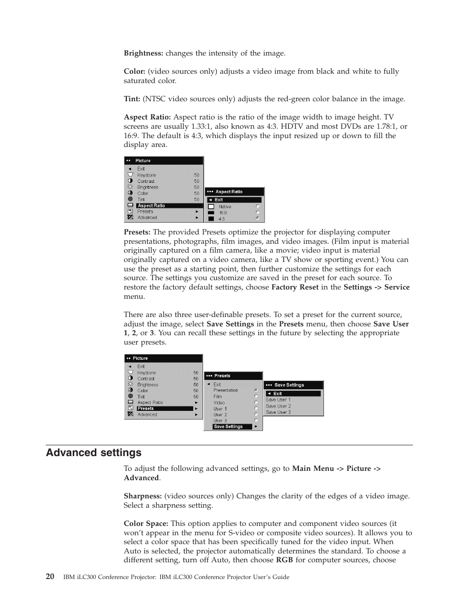 Advanced settings | IBM Partner Pavilion iLC300 User Manual | Page 30 / 62