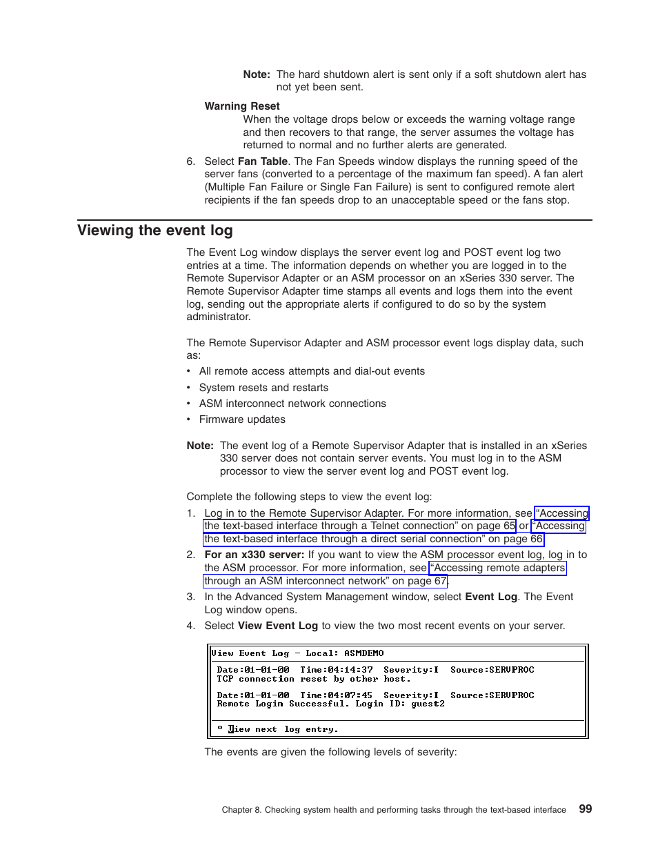 Viewing the event log | IBM Partner Pavilion Remote Supervisor Adapter User Manual | Page 105 / 124