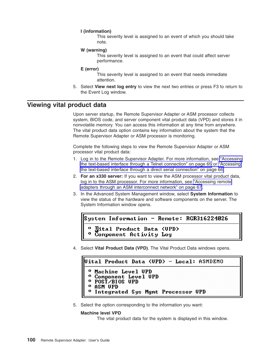 Viewing vital product data | IBM Partner Pavilion Remote Supervisor Adapter User Manual | Page 106 / 124